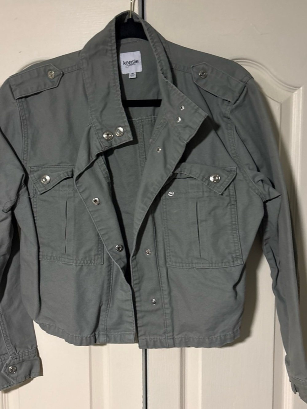 Kensie Olive Gray Utility Jacket with Snap Front